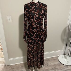 Elegant Floral Black and Pink Dress